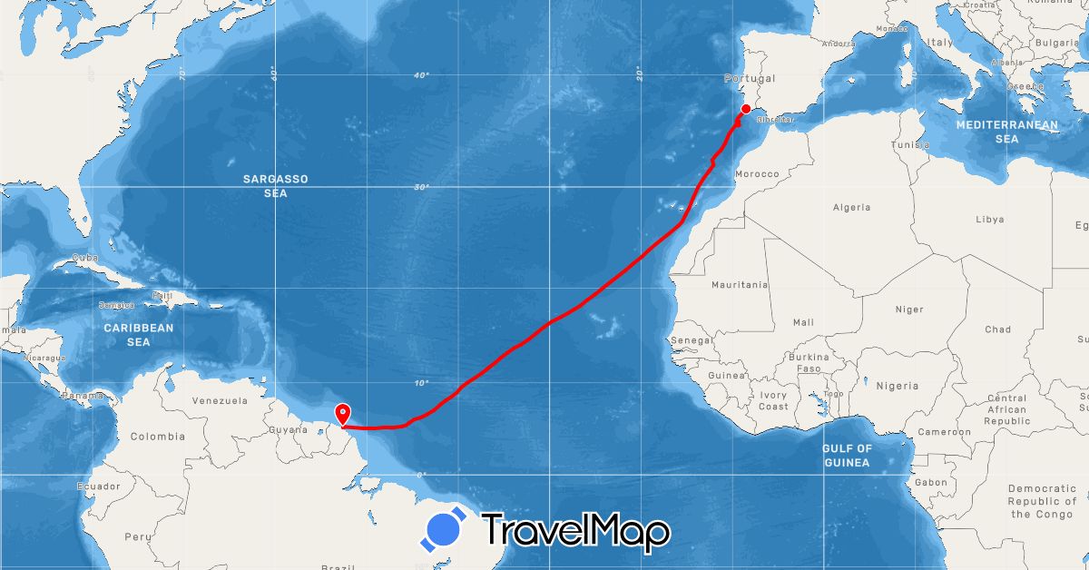 TravelMap itinerary: rowing in Portugal (Europe)